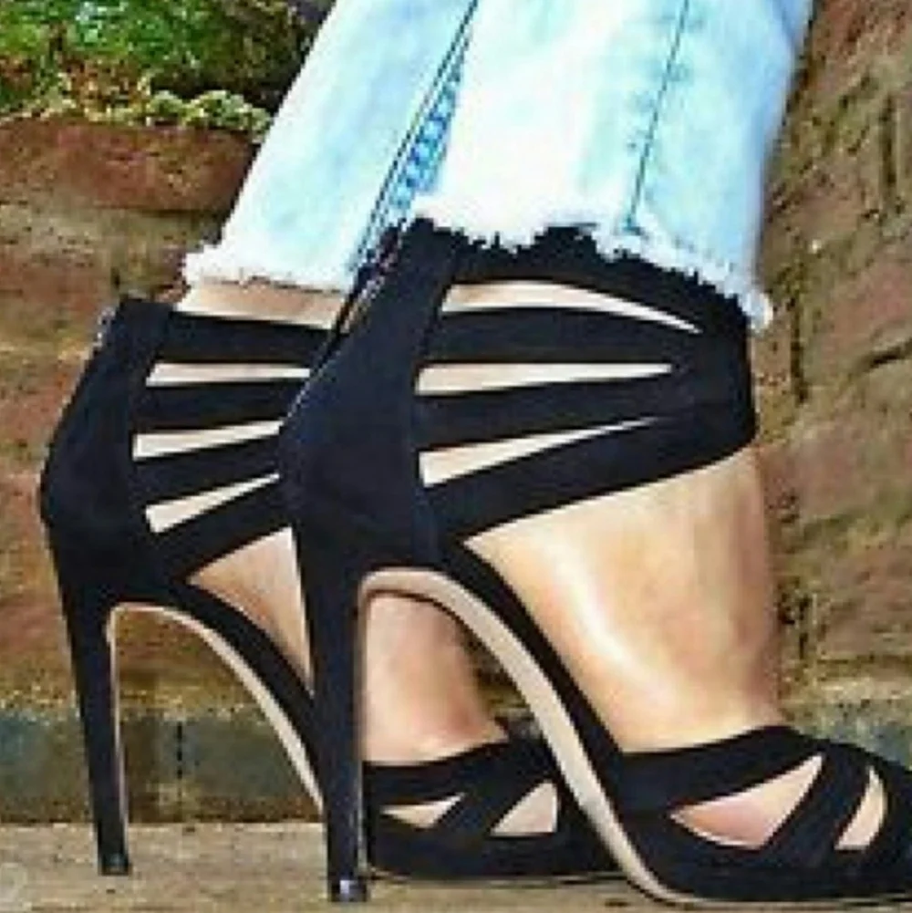Zara black suede high heeled sandals size 37 - Picture 9 of 10